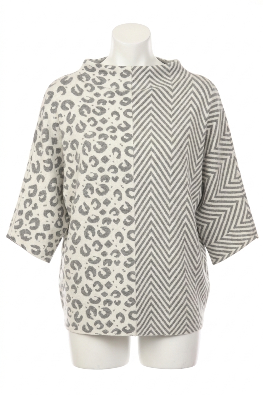 NEW JOSEPH RIBKOFF mix pattern boxy sweater top in vanilla/grey